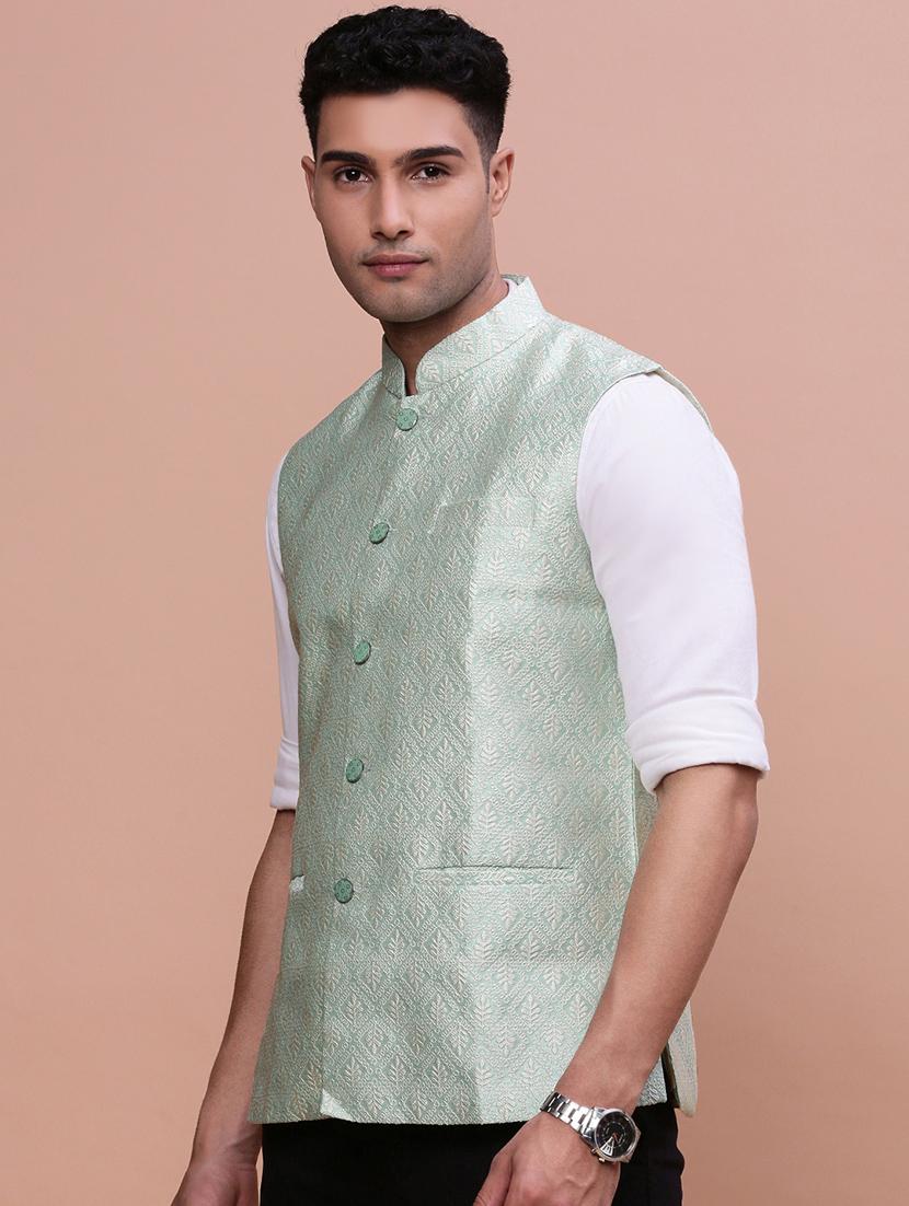 men self designed mandrain neck nehru jacket - 21463292 - Standard Image - 1
