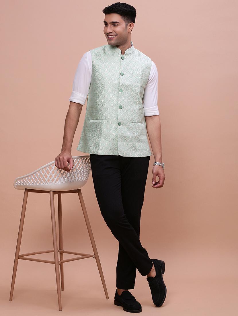 men self designed mandrain neck nehru jacket - 21463292 - Standard Image - 4