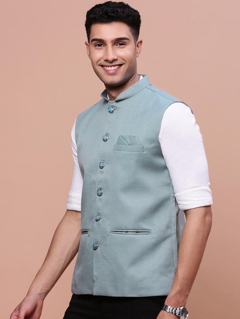 men mandrain neck nehru jacket - 21463299 - Standard Image - 1