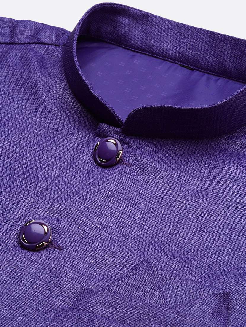 purple cotton blend nehru jacket - 21463315 -  Standard Image - 6