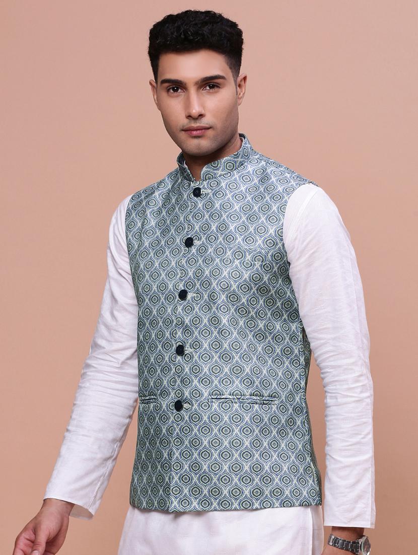 men mandrain neck nehru jacket - 21463337 - Standard Image - 1