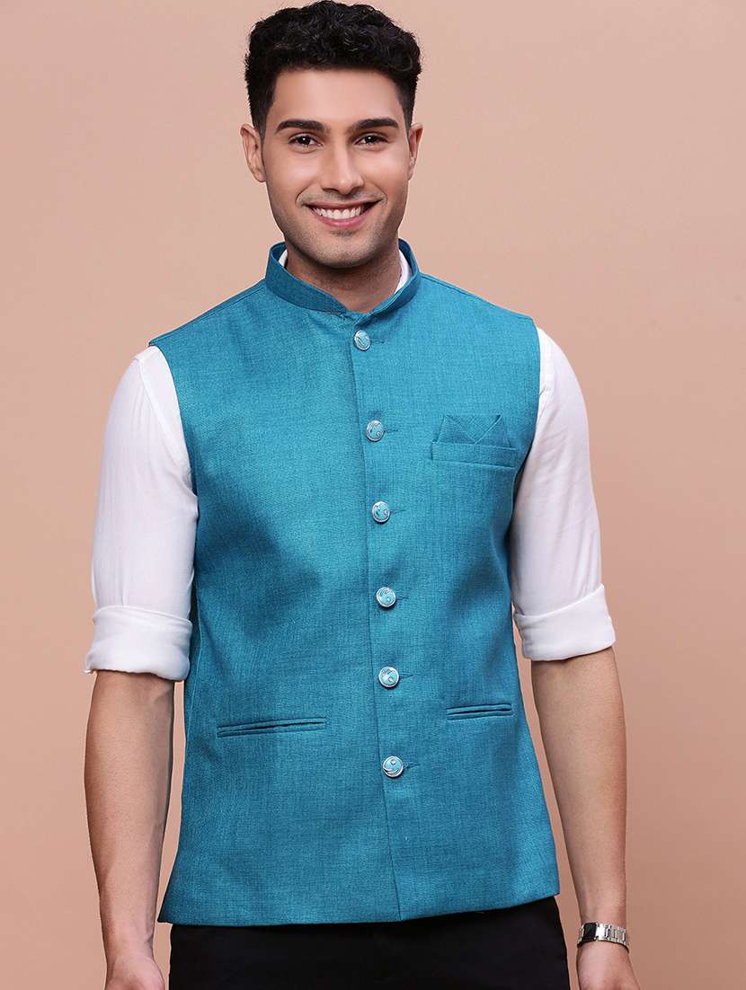 light blue solid nehru jacket