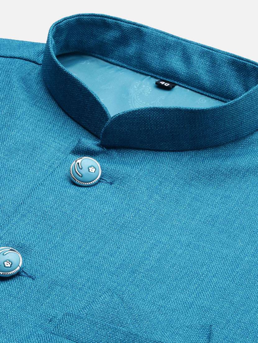 light blue solid nehru jacket - 21463349 -  Standard Image - 6
