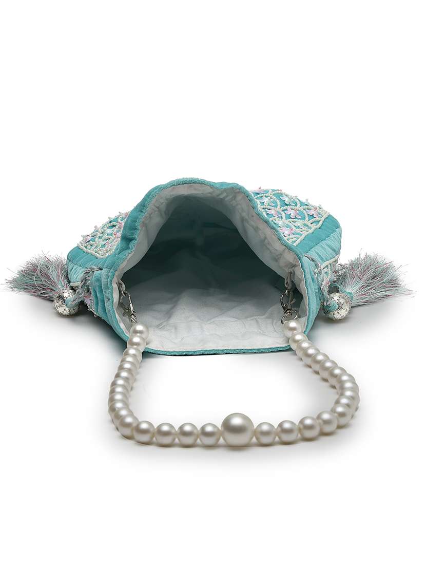 Light Blue Embroidered Silk Potli