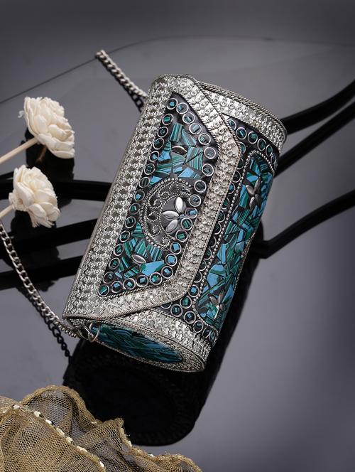 women embellished metal box clutch - 21463439 - Standard Image - 0