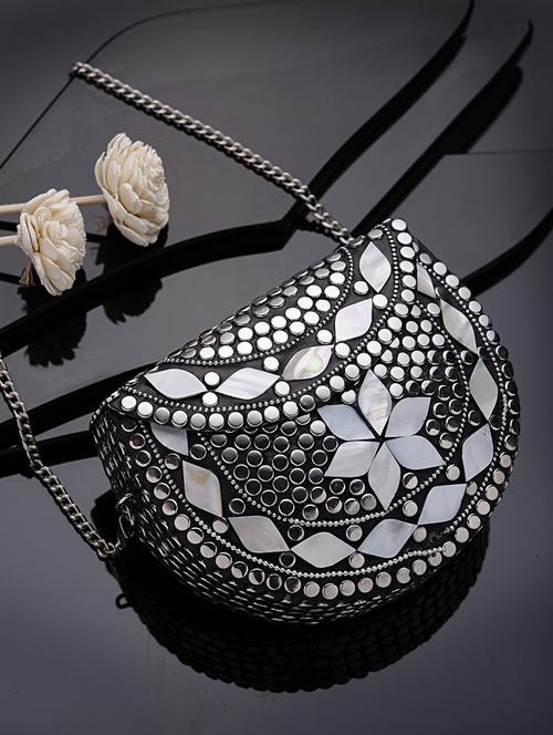 silver metal box clutch - 21463441 - Standard Image - 0
