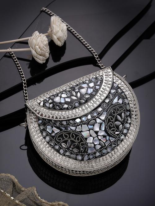 silver metal box clutch - 21463442 -  Standard Image - 0