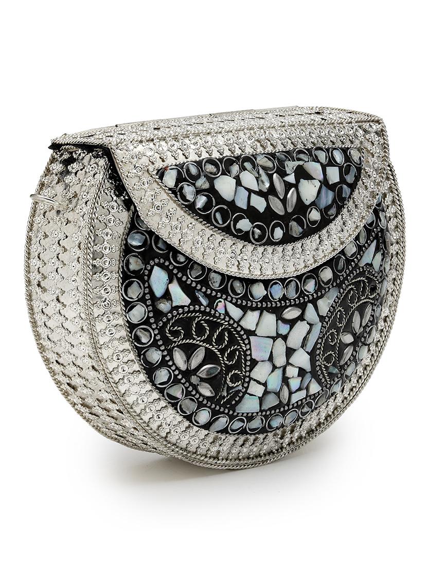 silver metal box clutch - 21463442 - Standard Image - 4