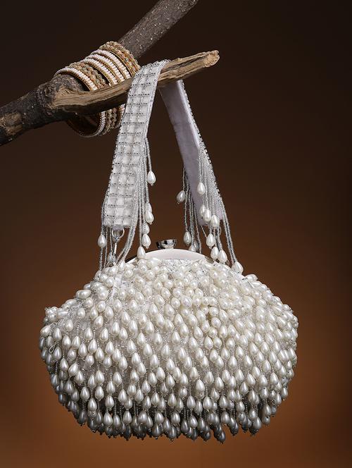 beige embellished silk pouch clutch - 21463449 -  Standard Image - 0
