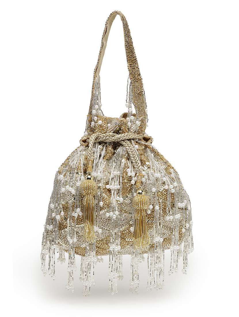women gold suede ethnic potli