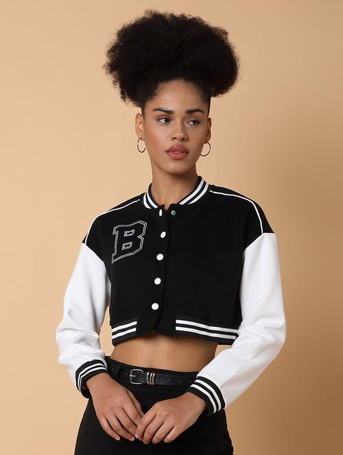women long sleeves crop varsity jacket - 21463469 -  Standard Image - 0