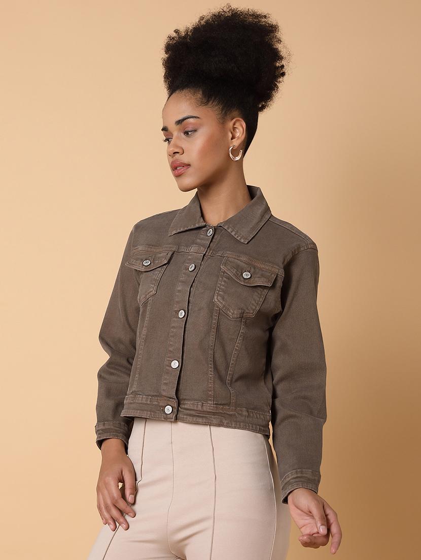 women brown long sleeves denim jacket - 21463470 -  Standard Image - 1