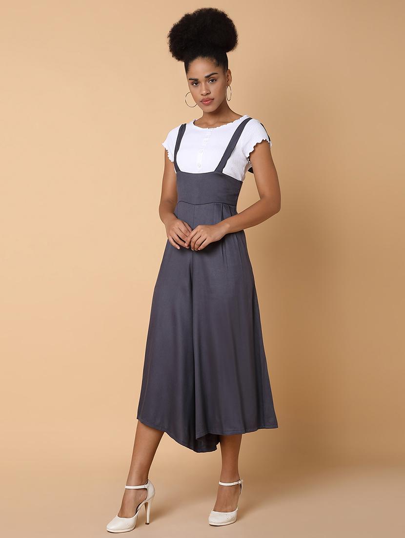women grey cotton calf length jumpsuit - 21463475 - Standard Image - 1