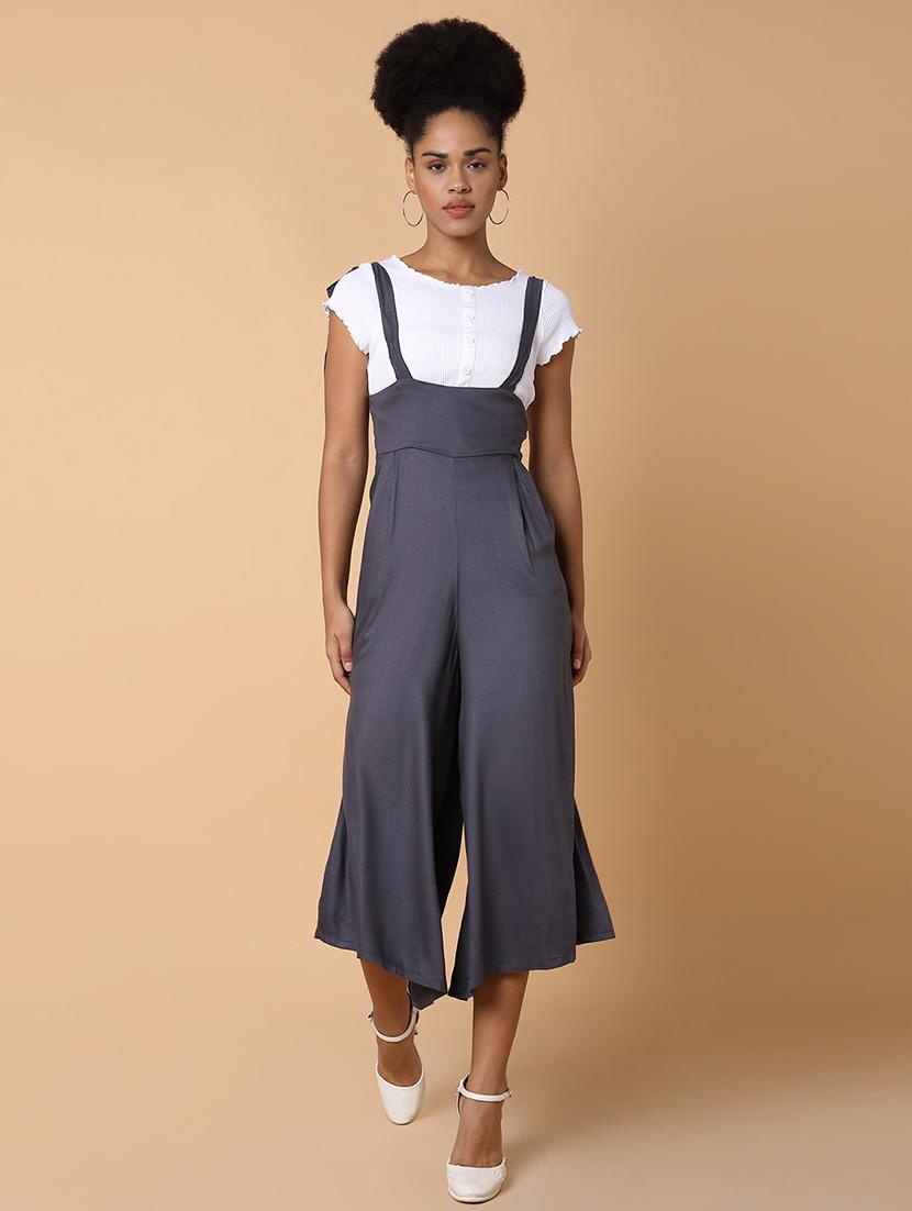 women grey cotton calf length jumpsuit - 21463475 - Standard Image - 4