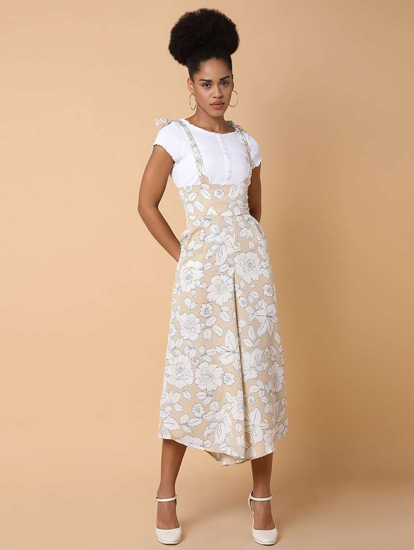 beige floral print calf length jumpsuit - 21463477 -  Standard Image - 1