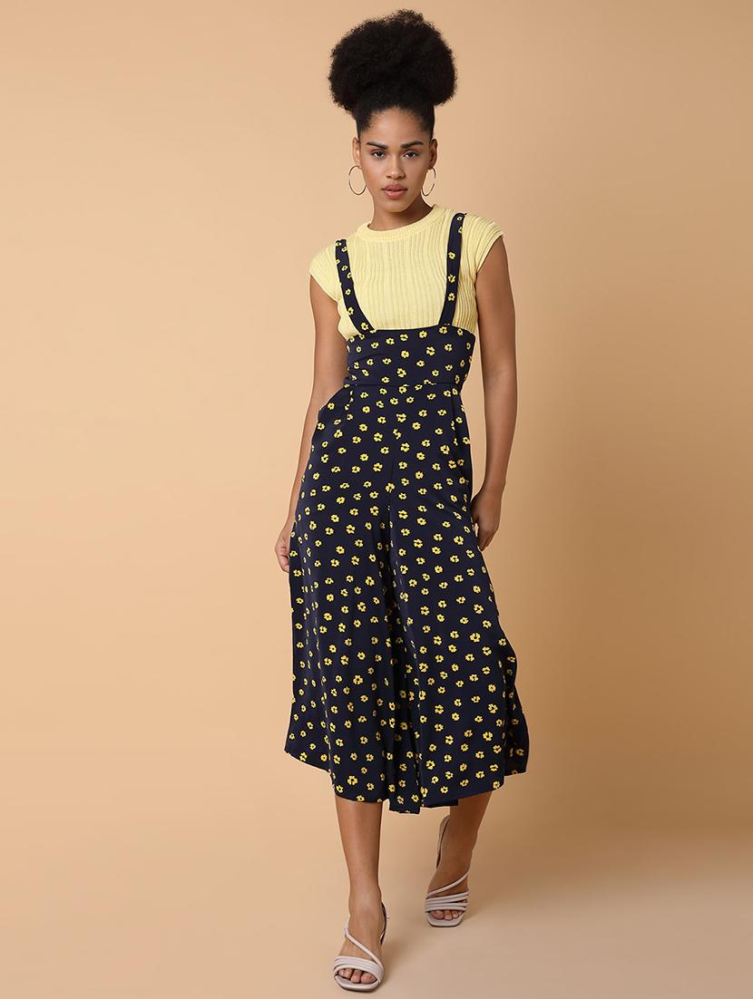 navy blue floral print calf length jumpsuit - 21463479 - Standard Image - 4