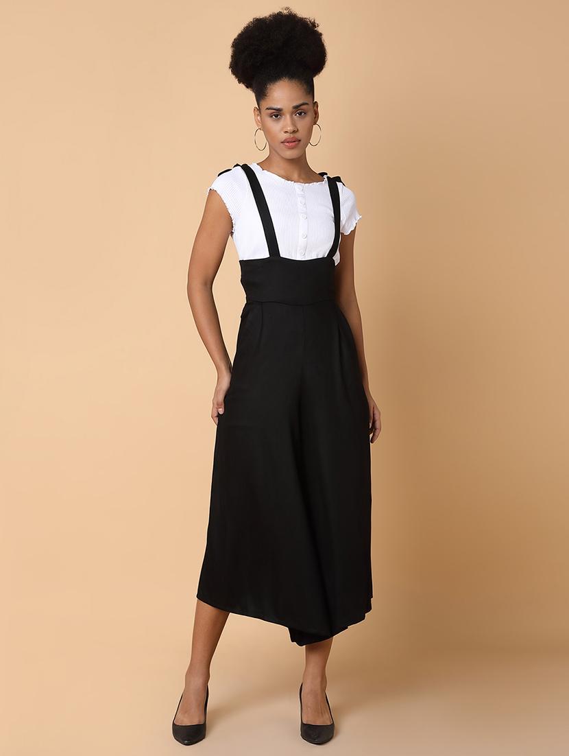 black solid calf length jumpsuit - 21463481 - Standard Image - 1