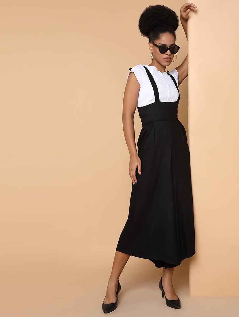black solid calf length jumpsuit - 21463481 - Standard Image - 4