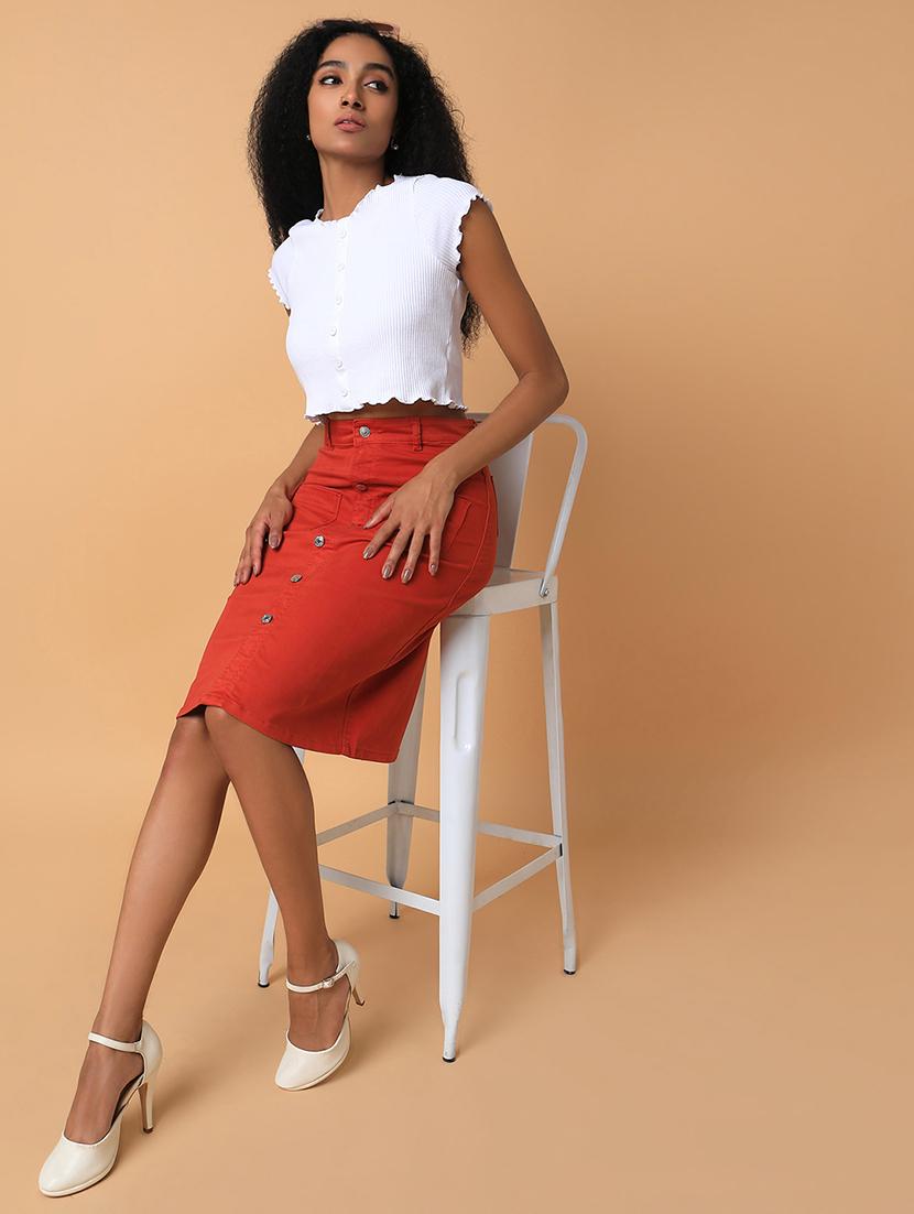women solid cotton blend denim skirt - 21463488 - Standard Image - 4