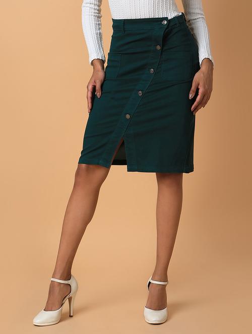 women solid cotton blend denim skirt - 21463489 -  Standard Image - 0