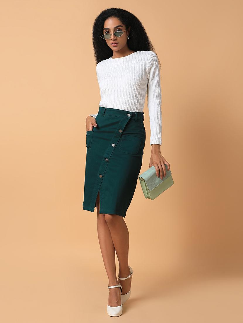 women solid cotton blend denim skirt - 21463489 - Standard Image - 4