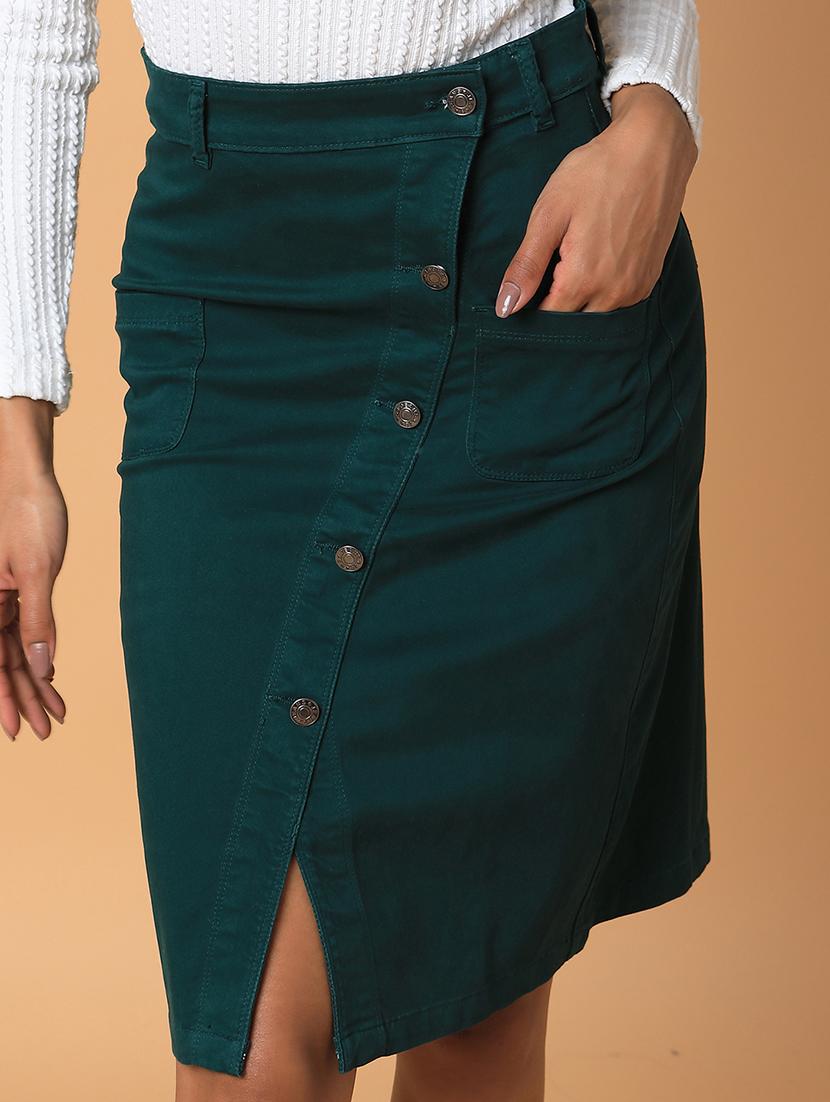 women solid cotton blend denim skirt - 21463489 - Standard Image - 6