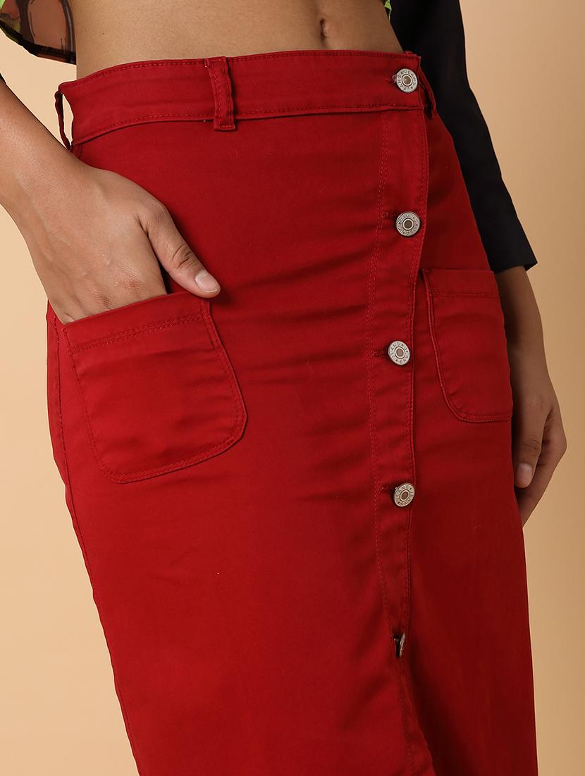 women solid cotton blend denim skirt - 21463490 - Standard Image - 6