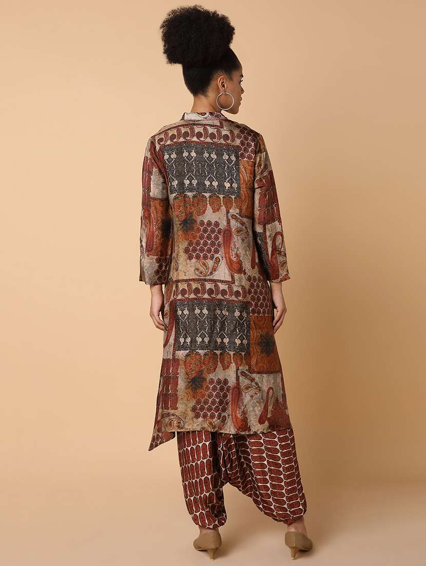 women printed round neck fusion set - 21463492 -  Standard Image - 4