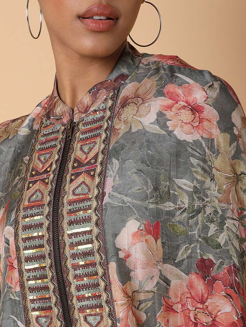 women floral printed mandarin neck fusion set - 21463493 -  Standard Image - 6