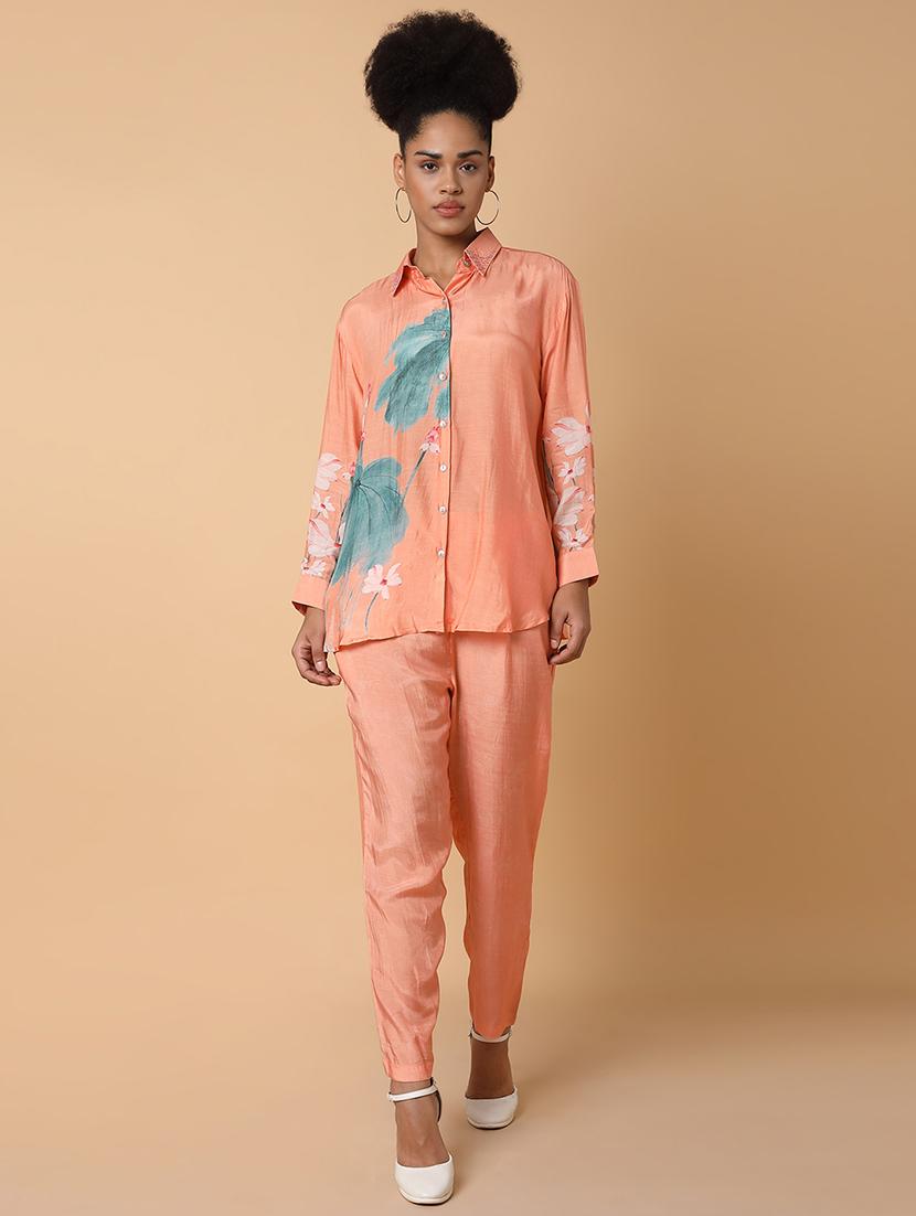 women printed shirt and trouser co-ord set - 21463494 - Standard Image - 1