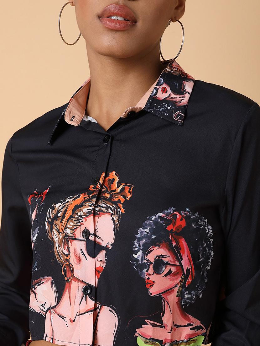 women printed long sleeves crop shirt - 21463502 - Standard Image - 6