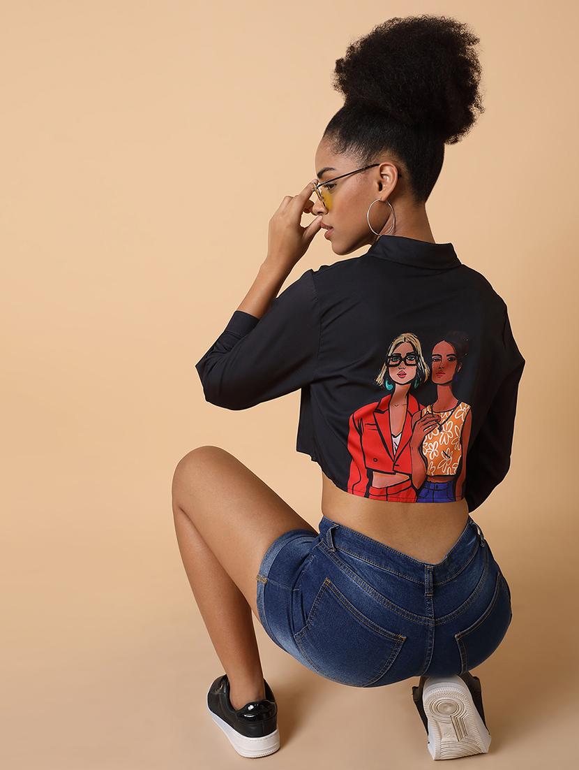 women printed long sleeves crop shirt - 21463503 - Standard Image - 4