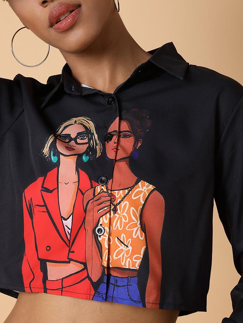 women printed long sleeves crop shirt - 21463503 - Standard Image - 6