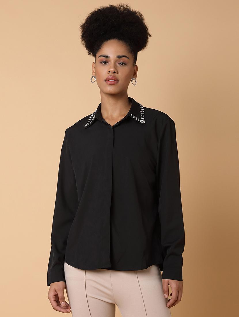 women black crepe regular shirt - 21463505 -  Zoom Image - 0
