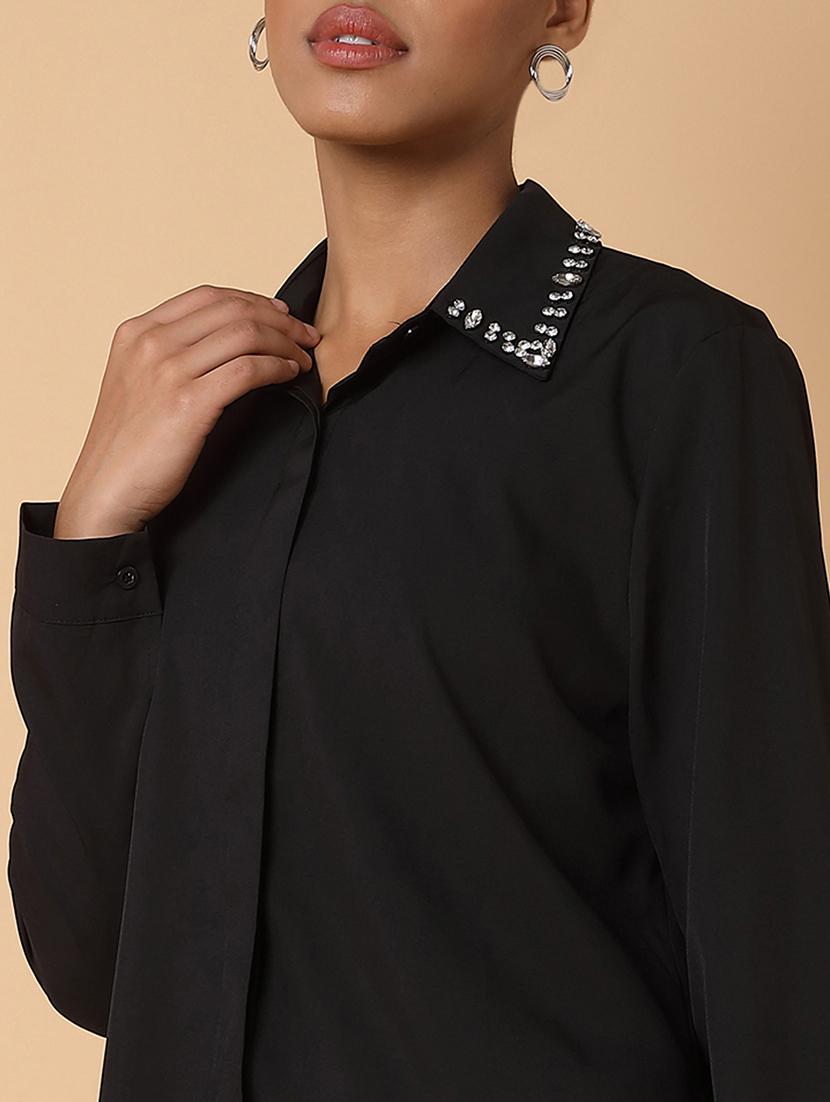 women black crepe regular shirt - 21463505 - Standard Image - 6