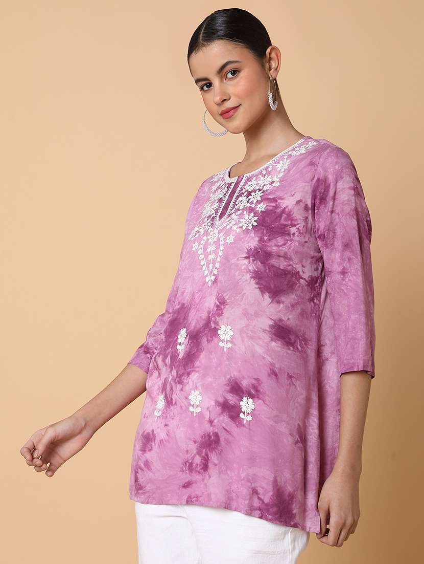 women lavender chikankari straight kurti - 21463521 -  Standard Image - 1