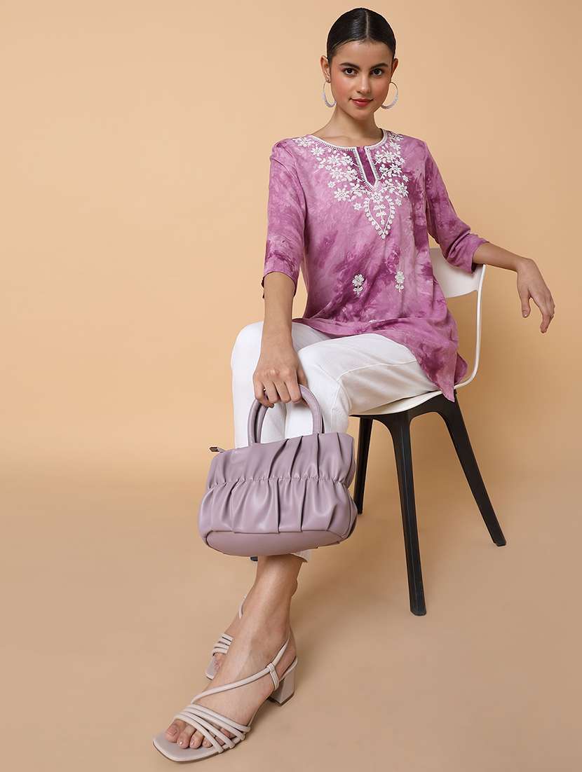 women lavender chikankari straight kurti - 21463521 -  Standard Image - 4