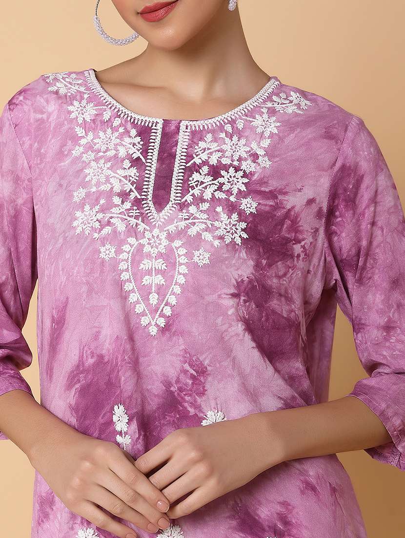 women lavender chikankari straight kurti - 21463521 -  Standard Image - 6