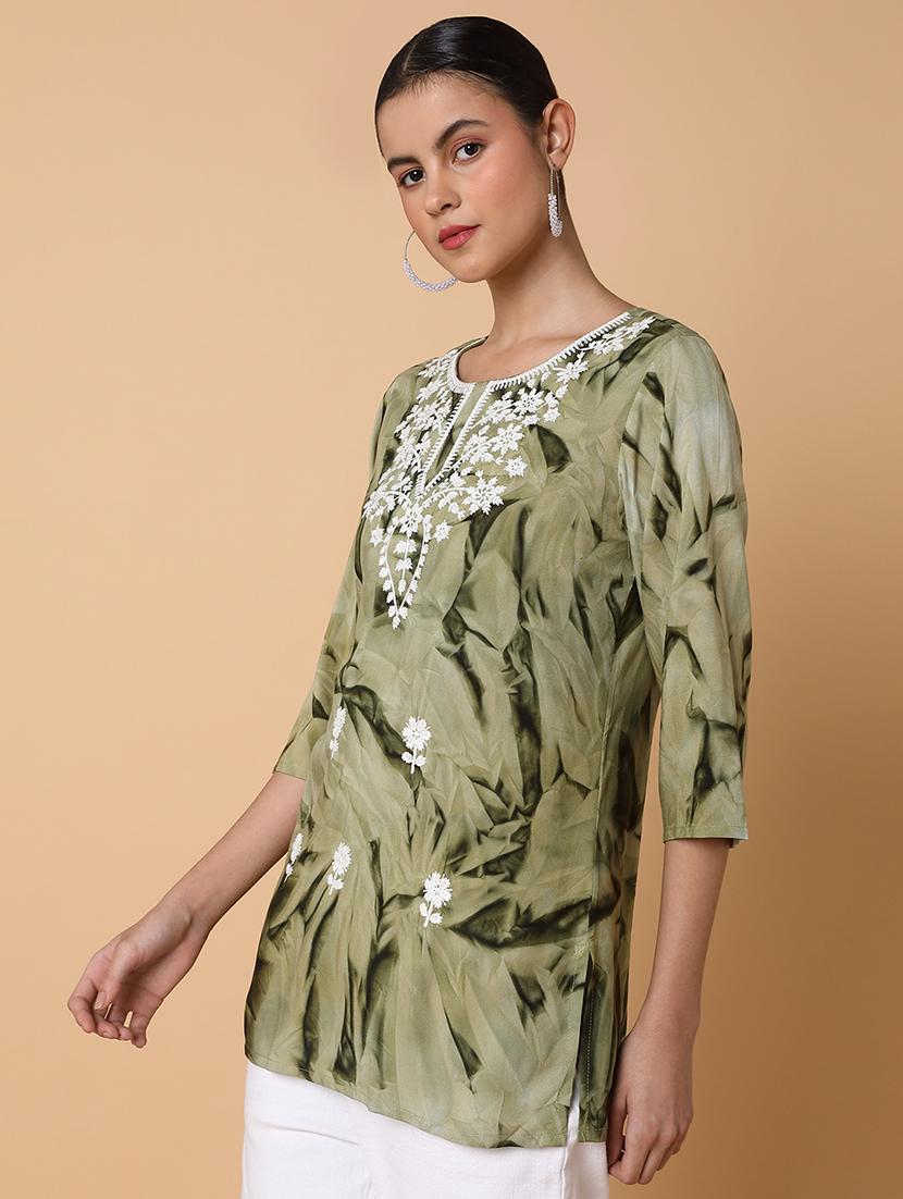 women olive chikankari straight kurti - 21463525 - Standard Image - 1
