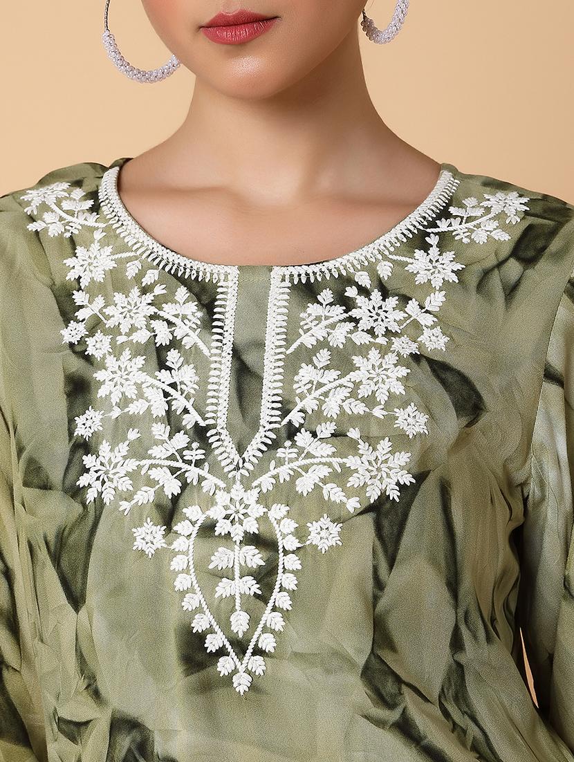 women olive chikankari straight kurti - 21463525 - Standard Image - 6