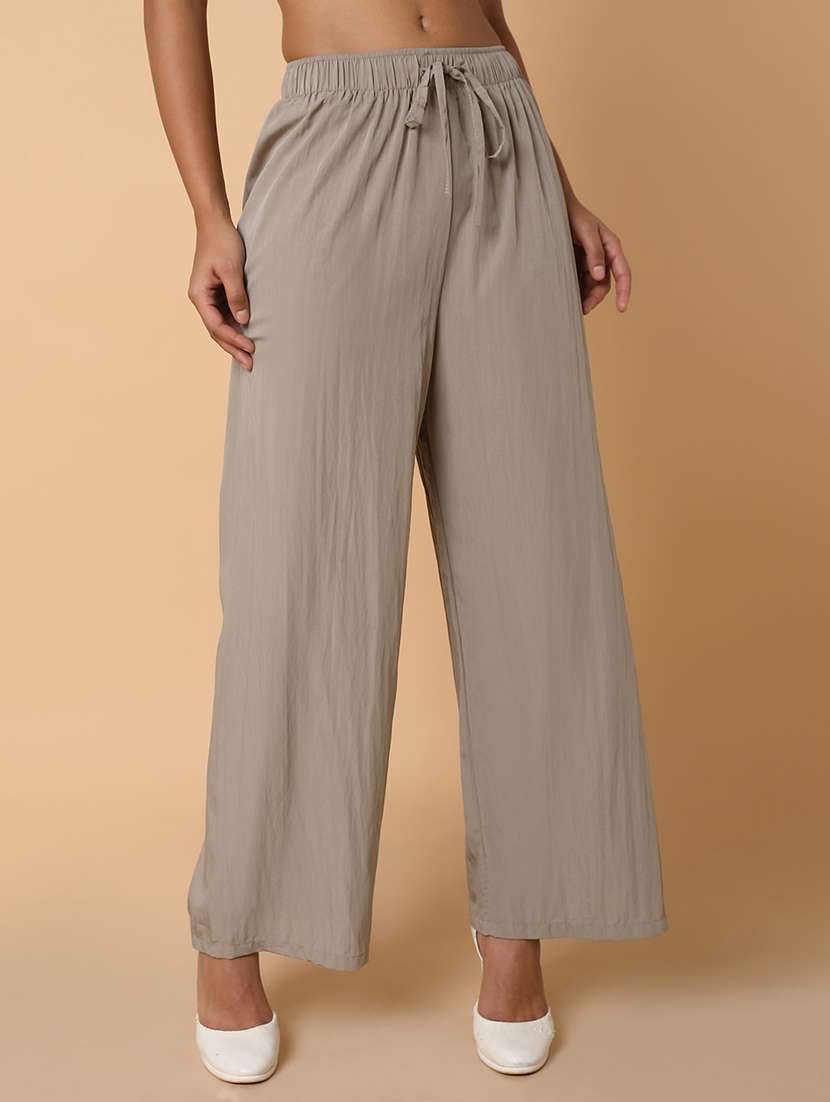 women solid mid irse wide leg trouser
