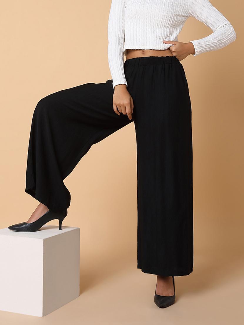 women solidmid rise wide leg trouser - 21463594 - Standard Image - 4