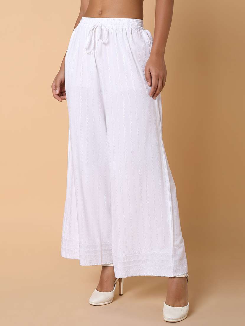 women embroidered mid rise wide leg trouser - 21463597 -  Standard Image - 1