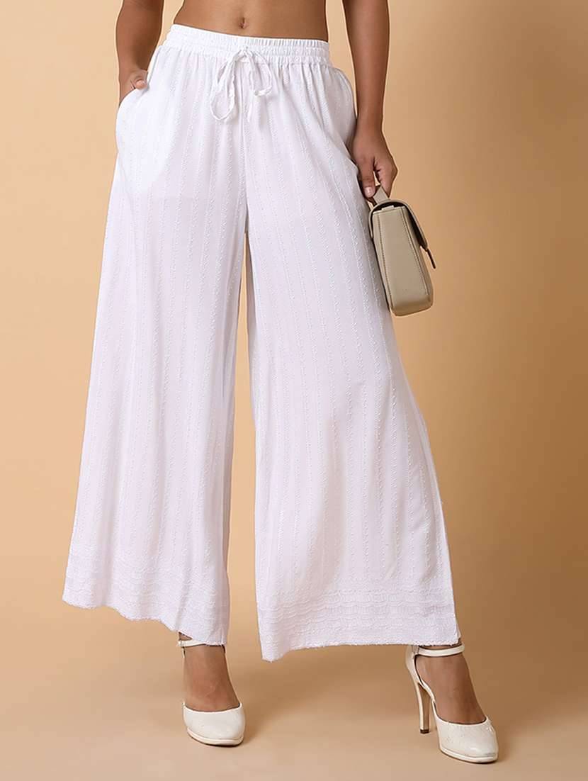 women embroidered mid rise wide leg trouser - 21463597 -  Standard Image - 4