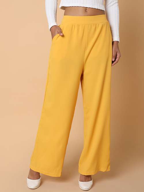 women solid high rise wide leg trouser - 21463605 -  Standard Image - 0