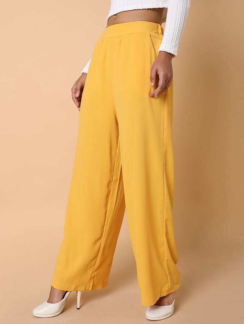 women solid high rise wide leg trouser - 21463605 - Standard Image - 1