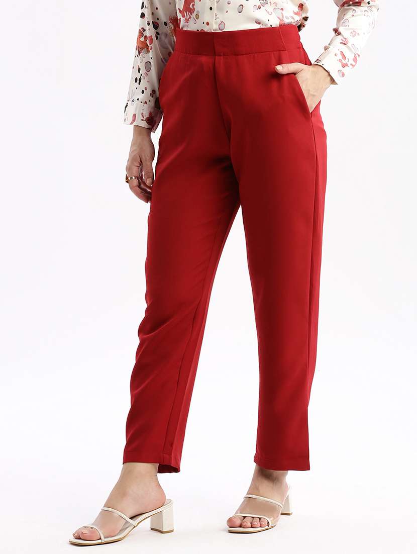 women solid mid rise tailored pants - 21463606 - Standard Image - 1