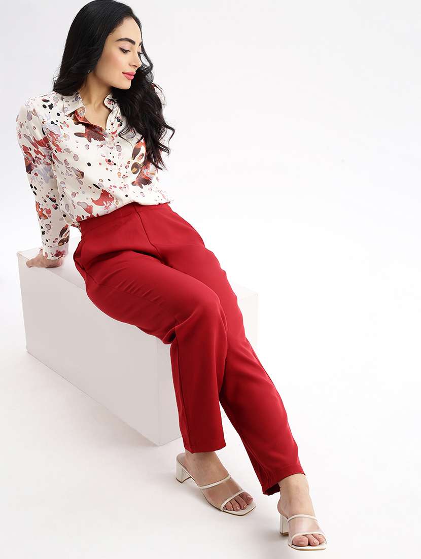 women solid mid rise tailored pants - 21463606 - Standard Image - 4