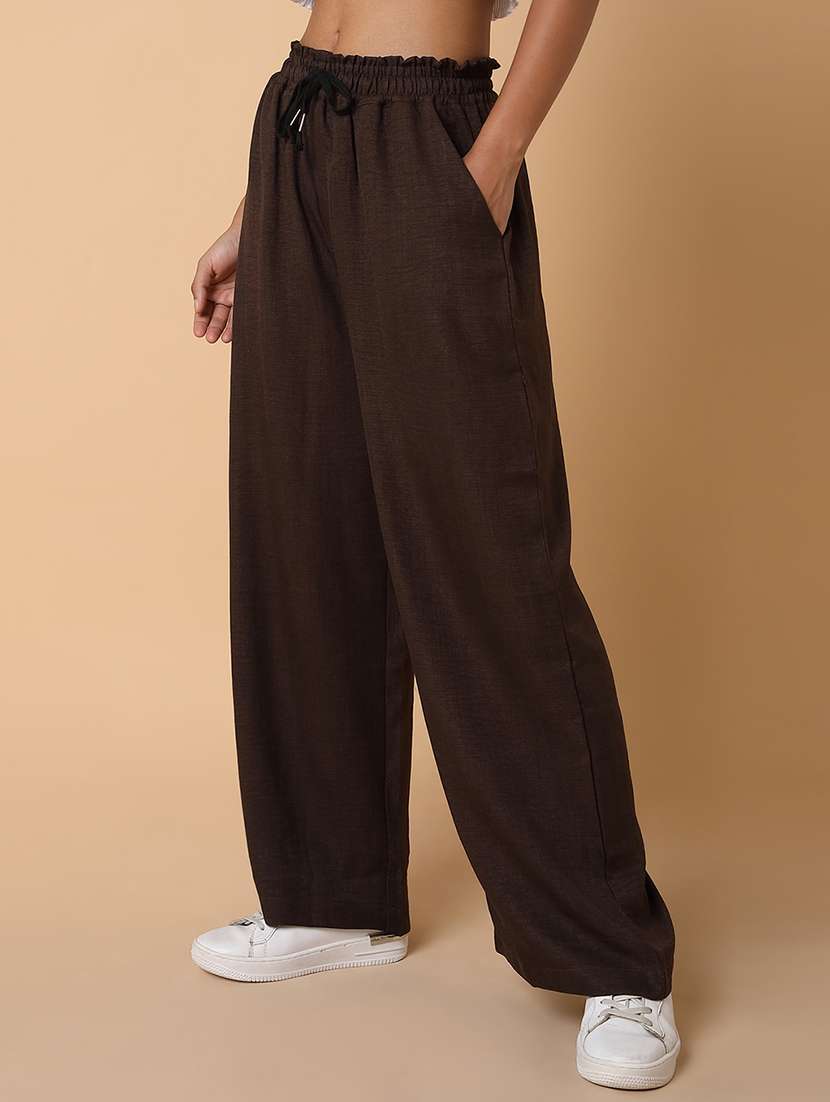 women solid high rise wide leg trouser - 21463612 -  Standard Image - 1