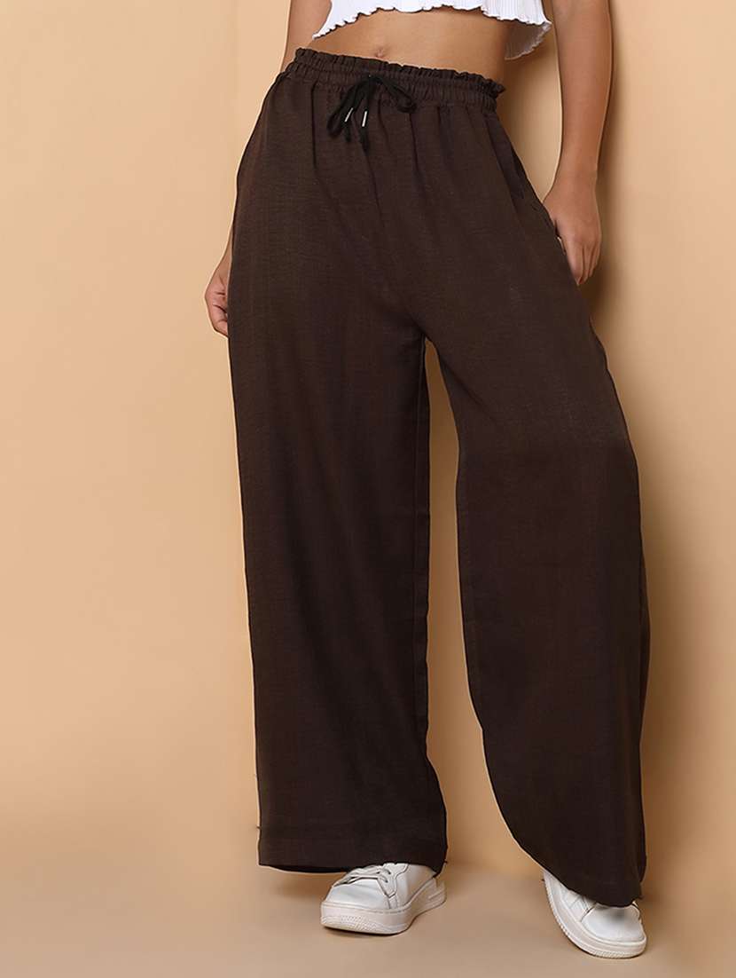 women solid high rise wide leg trouser - 21463612 -  Standard Image - 4